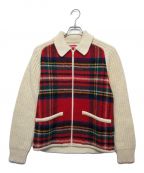 SUPREMEシュプリーム）の古着「Plaid Front zip Sweater」｜レッド×ベージュ