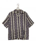 Needlesニードルズ）の古着「CABANA SHIRT PAPILLON STRIPE DOBBY JQ.」｜ホワイト×ネイビー