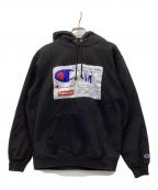 Champion×SUPREMEチャンピオン×シュプリーム）の古着「プルオーバーパーカー」｜ブラック