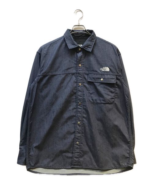 THE NORTH FACE（ザ ノース フェイス）THE NORTH FACE (ザ ノース フェイス) L/S Nylon Denim Nuptse Shirt インディゴ サイズ:Lの古着・服飾アイテム