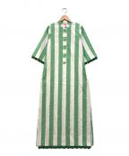 Kate Spadeケイトスペード）の古着「Awning Stripe Pom Pom Tunic」｜ホワイト×グリーン