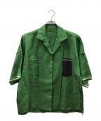 SUNSEAサンシー）の古着「BANGLADESH LINEN w 耳 FRIED SHRIMP SHIRT」｜グリーン