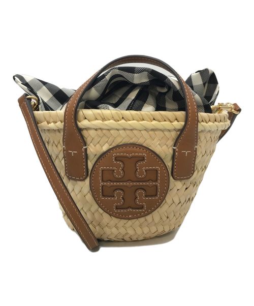 TORY BURCH（トリーバーチ）TORY BURCH (トリーバーチ) ELLA STRAW MINI BASKET エラ ストロー ミニ バスケット カゴバッグ　ミニバッグ　ショウダーバッグ　ハンドバッグ ブラウン サイズ:実寸参照の古着・服飾アイテム