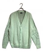 TATTOO STUDIO YAMADAタトゥースタジオヤマダ）の古着「SPIDERWEB BOUCLE COTTON CARDIGAN」｜グリーン