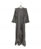 GANNIガニー）の古着「Charron Ruffled Check Seersucker Wrap Dress」｜ブラウン