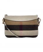 BURBERRYバーバリー）の古着「ノヴァチェックショルダーバッグ　Peyton House Check Derby Pale Orchid Grain Leather Pouch Crossbody Bag」｜ベージュ