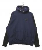 LQQK STUDIOルックスタジオ）の古着「SIGNATURE SNAP FLEECE HOODIE」｜ネイビー