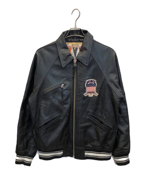 AVIREX（アヴィレックス）AVIREX (アヴィレックス) VARSITY LIGHT SIGNATURE LEATHER JACKET ブラック サイズ:Lの古着・服飾アイテム