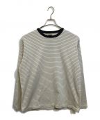 BATONERバトナ―）の古着「GIZA FADE COLOR FINE PITCH BORDER CREW NECK ギザコットン ボーダー クルーネック」｜ネイビー×アイボリー