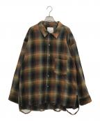 ANCELLMアンセルム）の古着「CHECK CRASH LS SHIRT（レーヨンコットンチェッククラッシュシャツ）」｜ブラウン