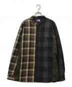 THE NORTHFACE PURPLELABELザ・ノースフェイス パープルレーベル）の古着「Plaid Patchwork Shirt」｜ブラウン×グレー