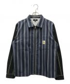 stussyステューシー）の古着「Mix Stripe Zip Up Work」｜ブルー