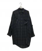 LAD MUSICIANラッドミュージシャン）の古着「RAYON BLOCK CHECK LONG SHIRT(レーヨン ブロック チェック ロング シャツ)」｜ネイビー