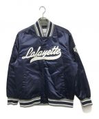 LFYTエルエフワイティー）の古着「WORLD CHAMPS SATIN VARSITY JACKET」｜ネイビー