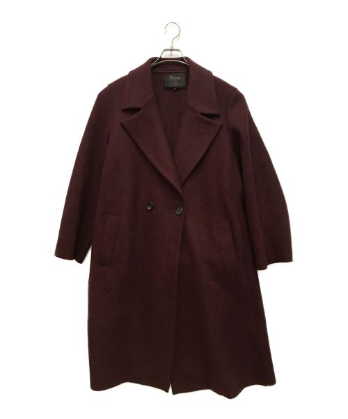 23区（ニジュウサンク）23区 (ニジュウサンク) ベルテッドロングコート ボルドー サイズ:50の古着・服飾アイテム