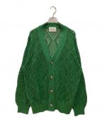 LiNoHリノー）の古着「CROCHETED LACE KNIT CARDIGAN　クロシェットレースニットカーディガン　カットワークカーディガン」｜グリーン