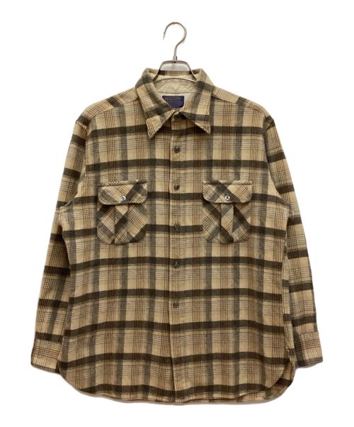 PENDLETON（ペンドルトン）PENDLETON (ペンドルトン) ヴィンテージチェックシャツ　ウール　70s　USA製 ベージュ サイズ:XLの古着・服飾アイテム