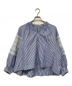 ne quittez pasヌキテパ）の古着「Fine Poplin Kika Embroidery Gather Blouse」｜ブルー×ホワイト