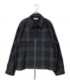 UNFILアンフィル）の古着「plaid wool gabardine full zip overshirt/プレイドウールギャバジンフルジップオーバーチェックシャツ CPOシャツジャケット」｜グレー×ネイビー