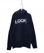 LQQK STUDIOルックスタジオ）の古着「SIGNATURE SNAP FLEECE HOODIE」｜ネイビー