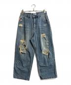 90909090）の古着「King Logo Damage Buggy Denim」｜インディゴ