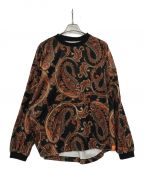 TIGHTBOOTH PRODUCTIONタイトブースプロダクション）の古着「PAISLEY VELOR LONG SLEEVE/ペイズリーベロアロングスリーブカットソー」｜ブラック×オレンジ