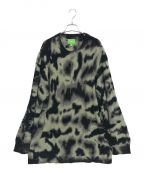 HUFハフ）の古着「BAR LOGOTIE DYE CREW SWEATER」｜ブラック×カーキ