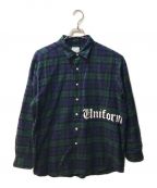 uniform experimentユニフォームエクスペリメント）の古着「FLANNEL CHECK GOTHIC LOGO BAGGY SHIRT UE-232003」｜グリーン×ネイビー