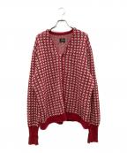 Needlesニードルズ）の古着「V NECK CARDIGAN -HOUNDSTOOTH」｜レッド