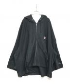 ANREALAGE×Championアンリアレイジ チャンピオン）の古着「コラボビッグジップパーカー C8-V109 150% REVERSE WEAVE ZIP HOODED SWEATSHIRT」｜ブラック