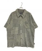 stussyステューシー）の古着「MIXED PATTERN JERSEY SHIRT 1140327 ミックスパターンジャージーシャツ」｜ベージュ×ブラック