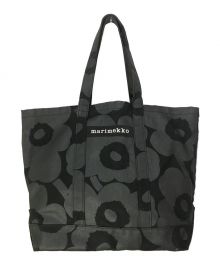 marimekko（マリメッコ）の古着「ウニッコ柄 コットンキャンバス トートバッグ」｜グレー×ブラック