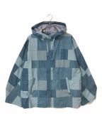 KUONクオン）の古着「Denim Patchwork Kimono Sleeve Hooded Blouson」｜ブルー