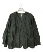 POST O'ALLSポストオーバーオールズ）の古着「POST 42 DV CL3 : crinkle linen/cotton ノーカラージャケット」｜オリーブ