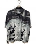 Porter Classicポータークラシック）の古着「DISNEY VINTAGE POSTERS PORTER CLASSIC ALOHA COLLECTION ALOHA SHIRT」｜ブラック×グレー