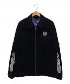 BlackEyePatchブラックアイパッチ）の古着「FLAME RIDER LOGO VELOUR RIDERS JACKET」｜ブラック