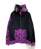 A BATHING APEアベイシングエイプ）の古着「COLOR CAMO SHARK FULL ZIP HOODIE」｜ブラック×パープル