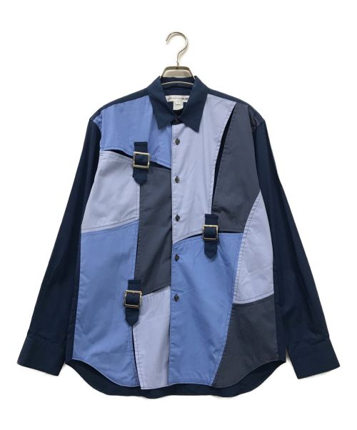 COMME des GARCONS SHIRT（コムデギャルソンシャツ）COMME des GARCONS SHIRT (コムデギャルソンシャツ) ドッキングベルトデザインシャツ W28065 フランス製 ブルー×ネイビー サイズ:XSの古着・服飾アイテム