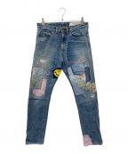 KAPITALキャピタル）の古着「14ozDenim OKABILLY Slim Jeans CONEYBOWY Gypsypatch 14オンス ジプシーパッチ オカビリースリムジーンズ コニーボーイ 革パッチ KAPITAL キャピタル パッチワーク EK-1121」｜インディゴ