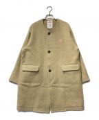 DANTONダントン）の古着「WOOL LIGHT PILE ノーカラーロングコート　DT-A0012　DANTON/ダントン」｜ベージュ