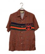 GUCCIグッチ）の古着「Houndstooth Print Bowling Shirt」｜レッド×ネイビー