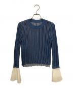 Mame Kurogouchiマメクロゴウチ）の古着「Ribbed Knit Top With Laced Cuff」｜ブルー