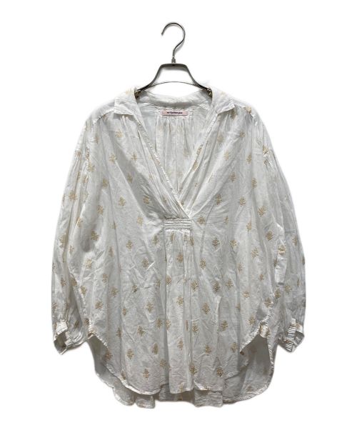 ne quittez pas（ヌキテパ）ne quittez pas (ヌキテパ) Cotton Voile Foil Print Gather Blouse ホワイト×ベージュ サイズ:-の古着・服飾アイテム