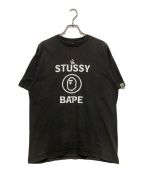 stussy×A BATHING APEステューシー×アベイシングエイプ）の古着「プリントTシャツ」｜ブラック