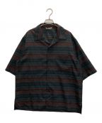 AURALEEオーラリー）の古着「WOOL POLYESTER BORDER HALF SLEEVED SHIRTS」｜グリーン×ブラウン