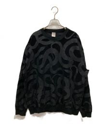 CALEE（キャリー）の古着「23AW ALLOVER SNAKE PATTERN VELOUR CREW NECK SH」｜ブラック