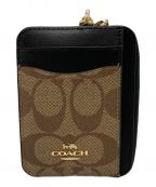 COACHコーチ）の古着「ジップ カード ケース ブロックド シグネチャー キャンバス」｜ベージュ