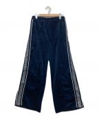 CAMPHOR WOODカンファーウッド）の古着「velvet flower embroidery line baggy track pants / フラワー花刺繍ベロアバギートラックパンツ」｜ネイビー