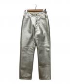 6(ROKU) BEAUTY&YOUTHロク ビューティーアンドユース）の古着「フェイクレザーパンツ / SILVER COLOR FAKE LEATHER PANTS」｜グレー