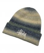 stussyステューシー）の古着「cuff beanie spray stripe」｜ベージュ×グレー